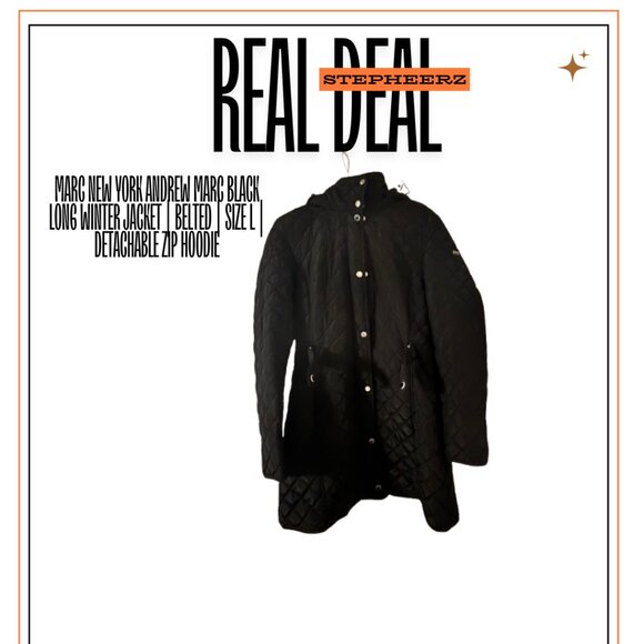 Marc New York Andrew Marc Black Long Winter Jacket | Belted | Size L - Picture 1 of 1